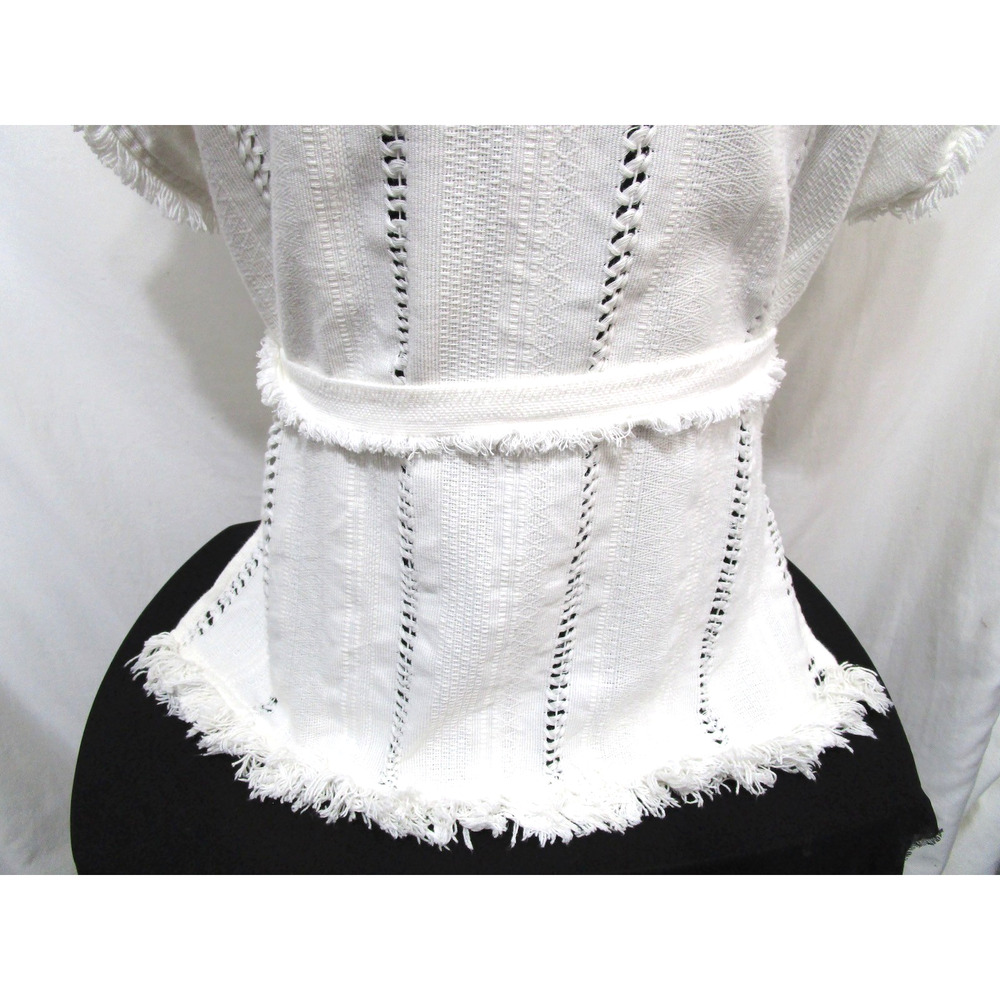 Vintage Handwoven Mexican White Belted Boho Wrap Shirt Women Sz M/L - Picture 13 of 13